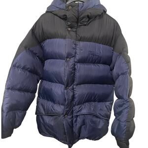 First Down Puffer heavy duty coat Vintage Black&Blue Mens LG Duck Down  3.5lb
